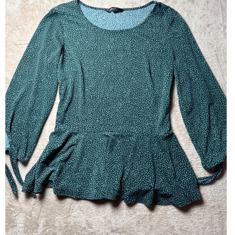 Banana Republic Green Polka Dot Peplum Long Sleeve Top Small Feminine Office